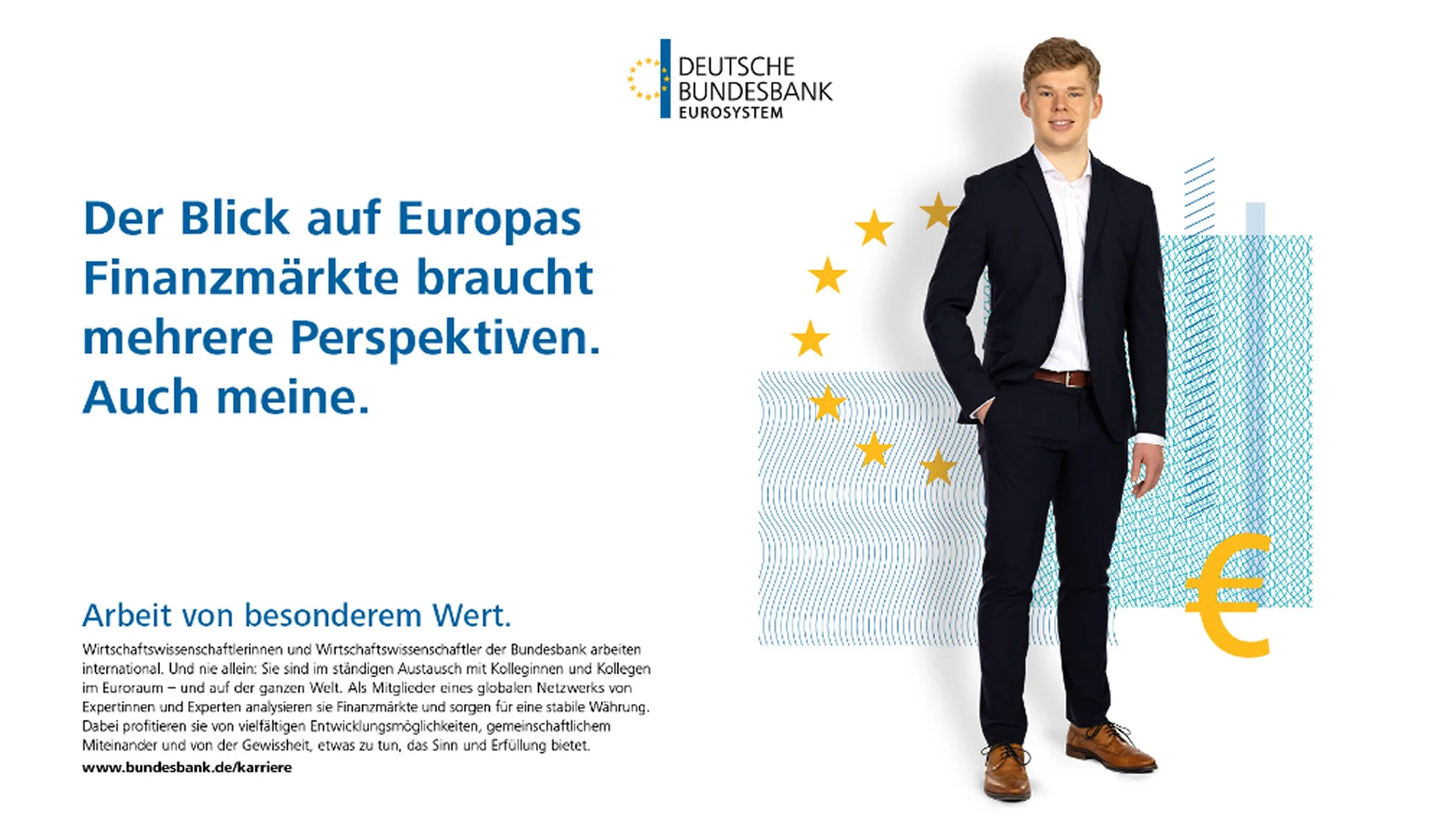 Bundesbank-Anzeige mit Euro-Symbol und der Headline „…braucht mehrere Perspektiven. Auch meine.“